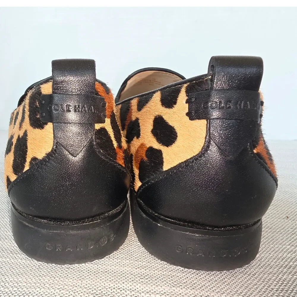 Cole Haan Grand Ambition Slip-on Loafers Leopard Print Calf Hair Leather Toe Cap